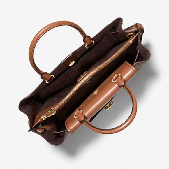 NWT-MICHAEL MICHAEL KORS Hamilton Legacy Large Logo Stripe Belted Satchel - Picture 3 of 15